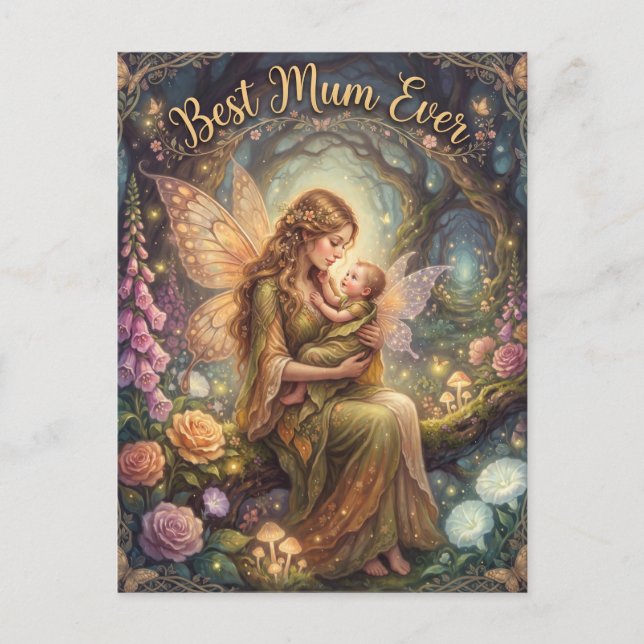 "Bästa mamma någonsin" Magisk fantasillustration  Vykort (Framsida)