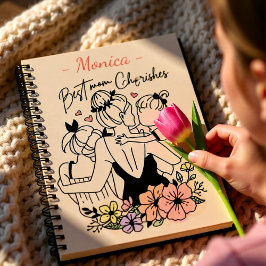 Bästa mamma någonsin mamma, barn och blommor anpas anteckningsbok