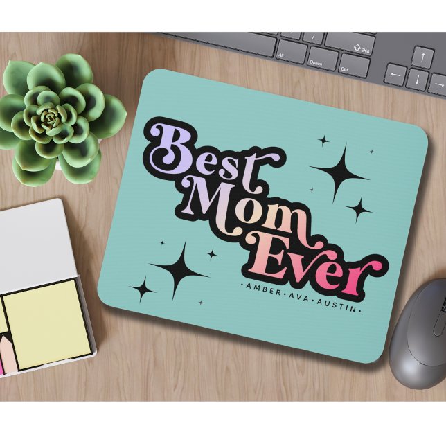Bästa Mamma någonsin Mamma Kids Namn Retro Rosa Musmatta (Skapare uppladdad)