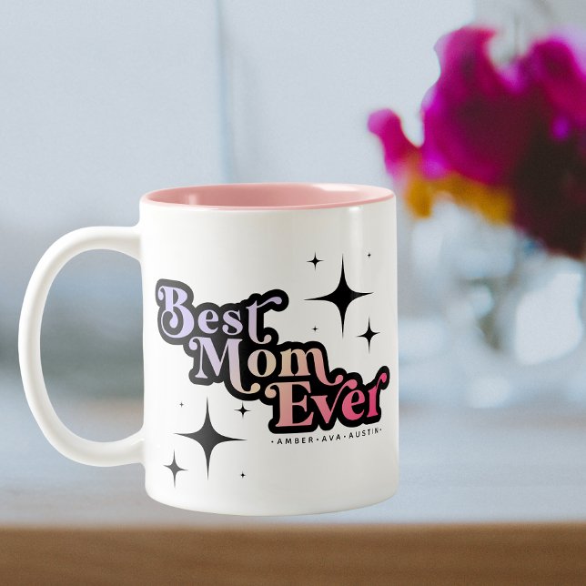Bästa Mamma någonsin Mamma Kids Namn Retro Rosa Två-Tonad Mugg (Skapare uppladdad)