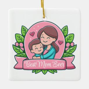 Bästa mamma någonsin, Mamma och barn, Anpassad Julgransprydnad Keramik