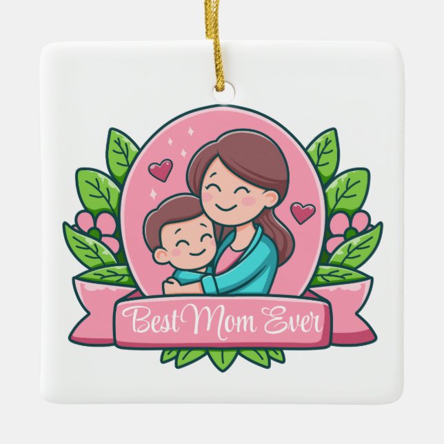 Bästa Mamma någonsin, Mamma och barn, Anpassningsb Julgransprydnad Keramik (Framsida)