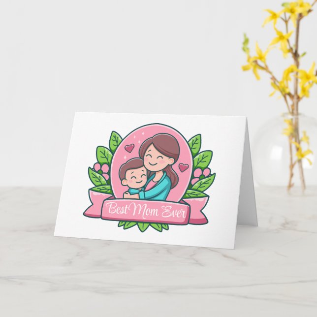 Bästa Mamma någonsin, Mamma och barn, Anpassningsb Kort (Gul blomma)