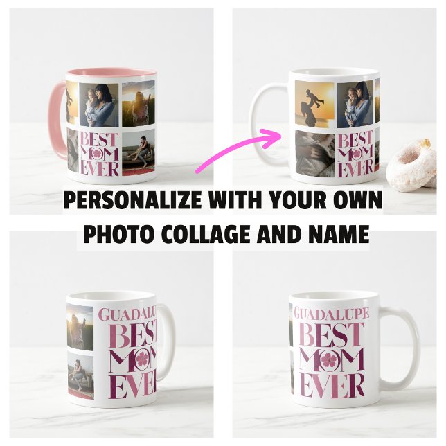 Bästa mamma någonsin Mammas fotokollage Söt rosa Kaffemugg (Best Mom Ever Mother's Photo Collage Cute Pink Mug)