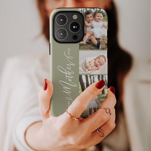 Bästa mamma någonsin manus Mors dag fotokollage (Best Mother Ever Script Mother's Day Photo Collage Case-Mate iPhone Case)