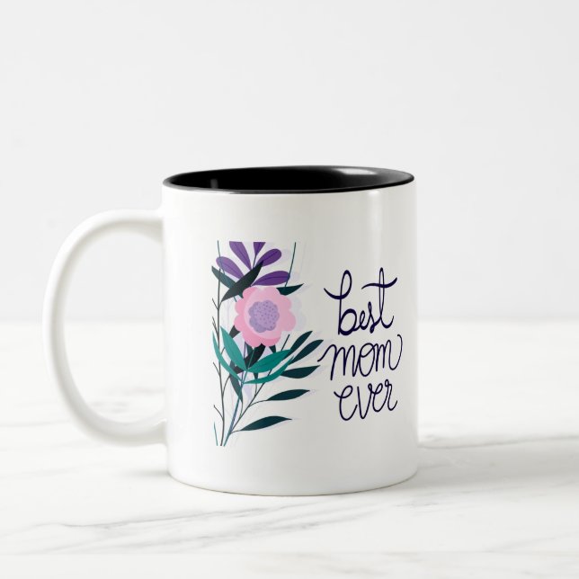 Bästa Mamma någonsin med blomsterton Mugg (Vänster)