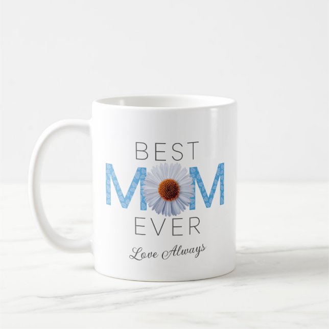 Bästa Mamma någonsin med Daisy-utskrift (blått V2) Kaffemugg (Vänster)