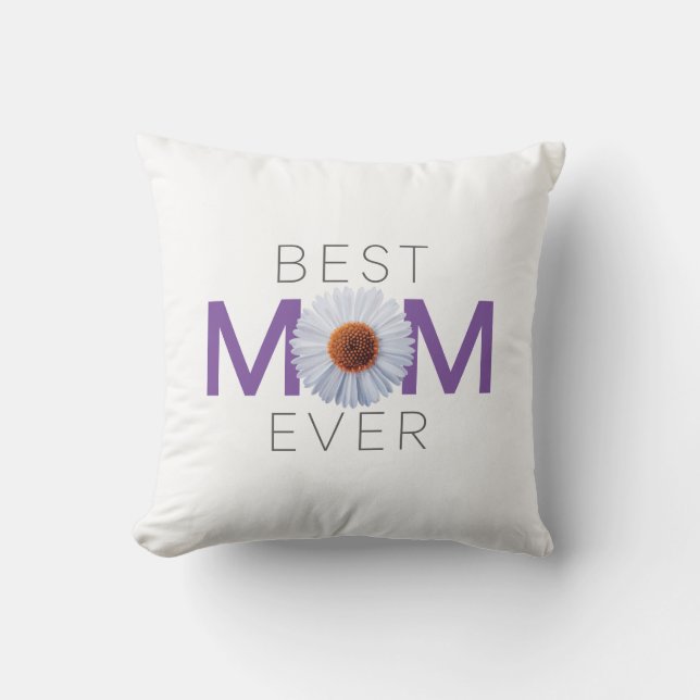 Bästa Mamma någonsin med Daisy-utskrift (Lila V1) Kudde (Framsida)