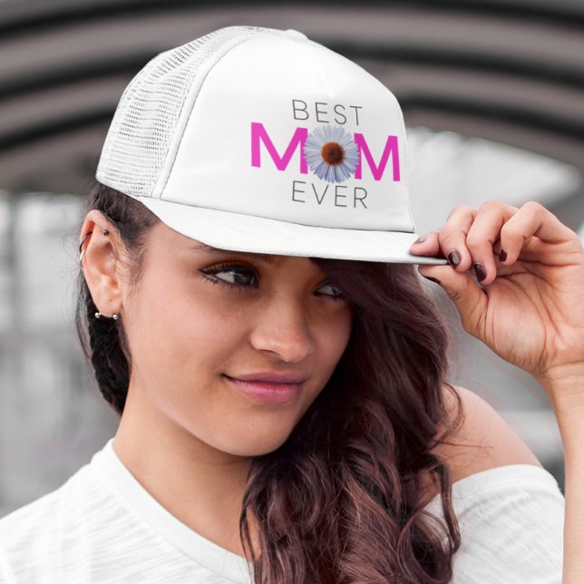 Bästa Mamma någonsin med Daisy-utskrift (Rosa V1) Keps (Skapare uppladdad)