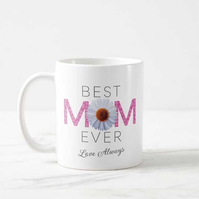 Bästa Mamma någonsin med Daisy-utskrift (Rosa V2) Kaffemugg (Vänster)