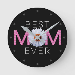 Bästa Mamma någonsin med Daisy-utskrift (Rosa V2) Rund Klocka