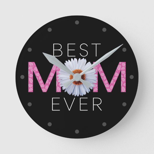 Bästa Mamma någonsin med Daisy-utskrift (Rosa V2) Rund Klocka (Framsida)