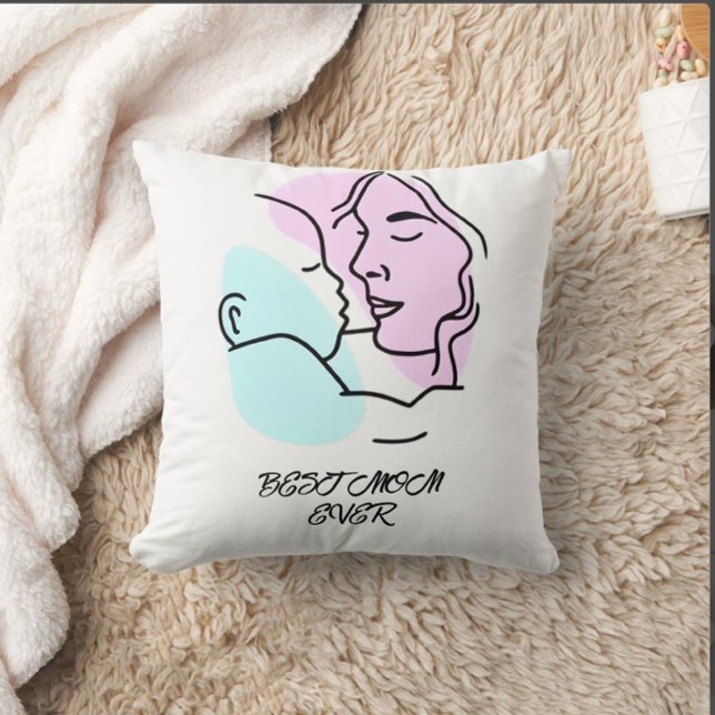Bästa Mamma någonsin, minimalistisk linjekonst Mor Kudde (Skapare uppladdad)