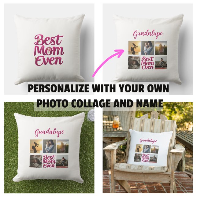 Bästa mamma någonsin moder collage kudde (Best Mom Ever Mother's Photo Collage Pillow)