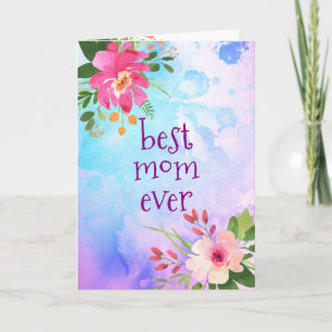 Bästa Mamma någonsin Modern Lila Blue Blommigt Vat Kort