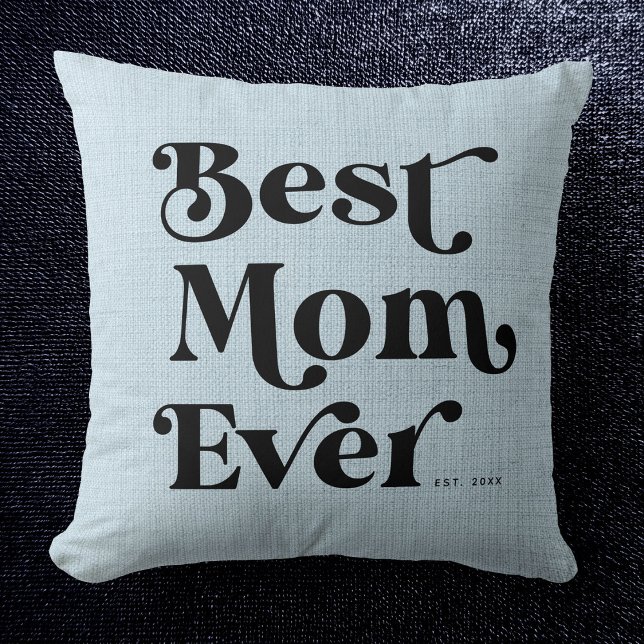 Bästa Mamma någonsin Modern Rustic Dusty Blue Typo Kudde (Skapare uppladdad)