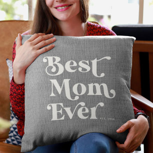 Bästa Mamma någonsin Modern Rustic Grått Linen Typ Kudde