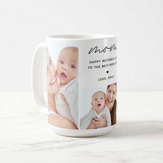 Bästa mamma någonsin Modern skrift 3 Foto Kaffemugg (Framsida vänster)