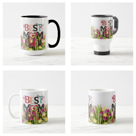 Bästa mamma någonsin Moderna trendiga tulpaner blo Kaffemugg