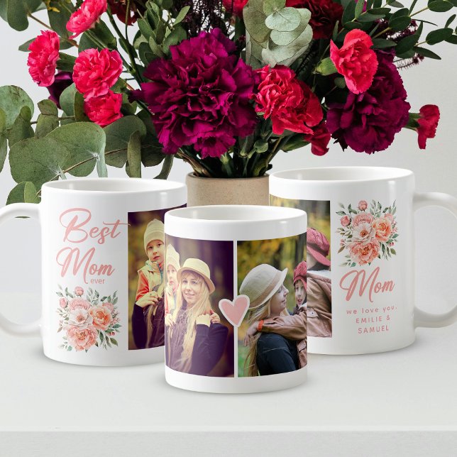 Bästa mamma någonsin modernt foto & blommor Mors d Kaffemugg (Skapare uppladdad)