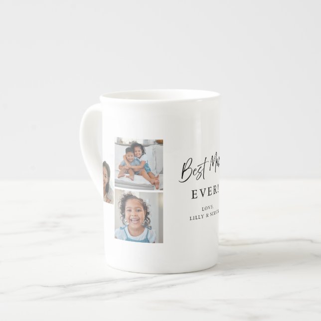 Bästa mamma någonsin Modernt minne med flera foton Benporslin Mugg (Framsida vänster)