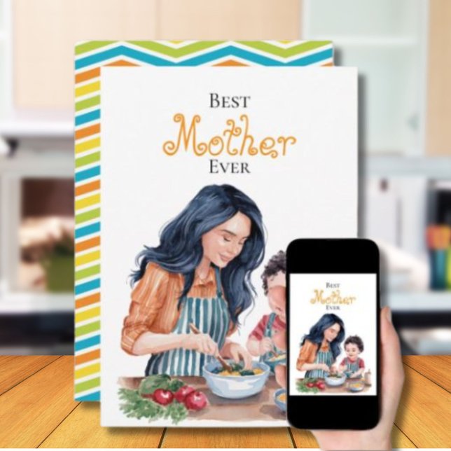 Bästa mamma någonsin Mor & Barn Akvarell Konst Kort (Skapare uppladdad)