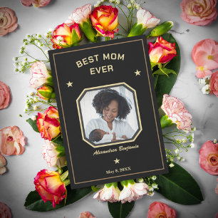 Bästa mamma någonsin Mor Familj Foto Guld Svart Kort