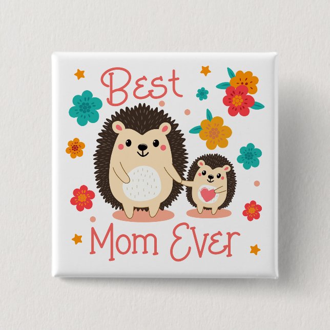 Bästa Mamma någonsin Mor och Baby Hedgehog Knapp (Framsida)