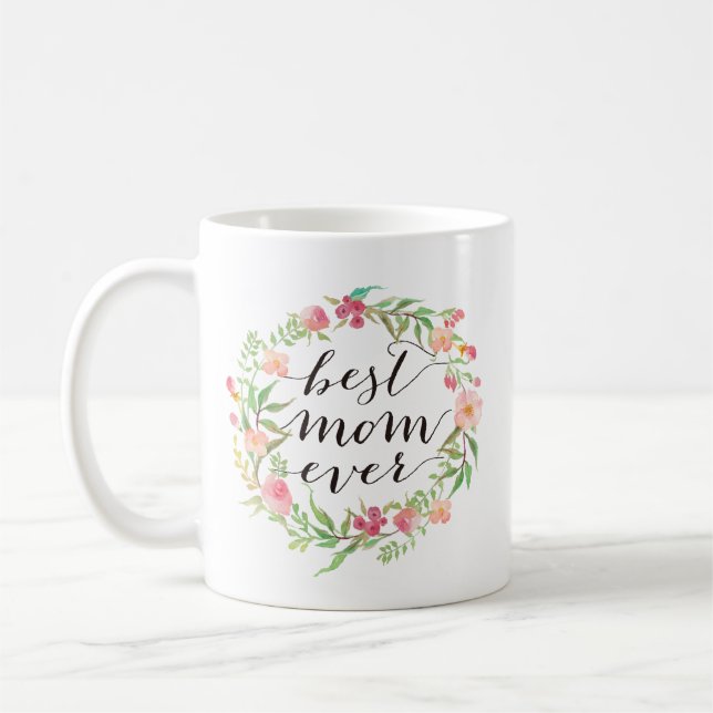 Bästa Mamma någonsin, Mors dag, Blommigt, utandnin Kaffemugg (Vänster)