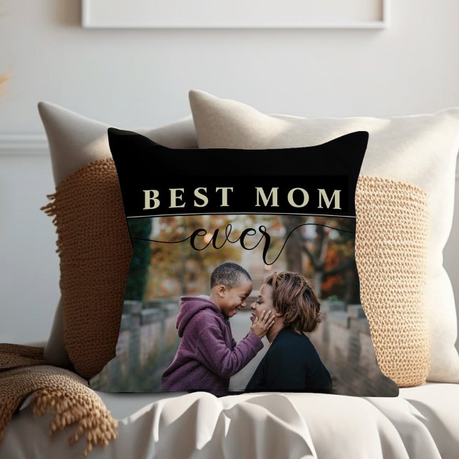 Bästa Mamma någonsin Mors dag Dekorativ kudde (Best Mom Ever Photo simple modern black and white pillow)