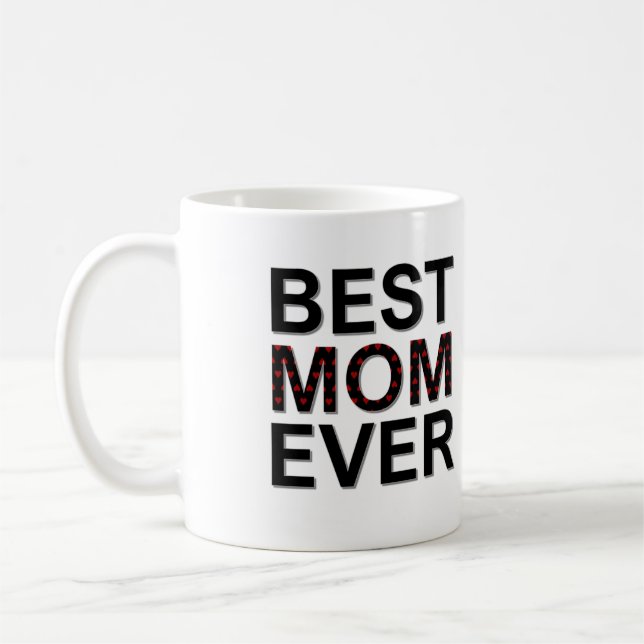 Bästa Mamma någonsin Mors dag med små röda hjärtan Kaffemugg (Vänster)
