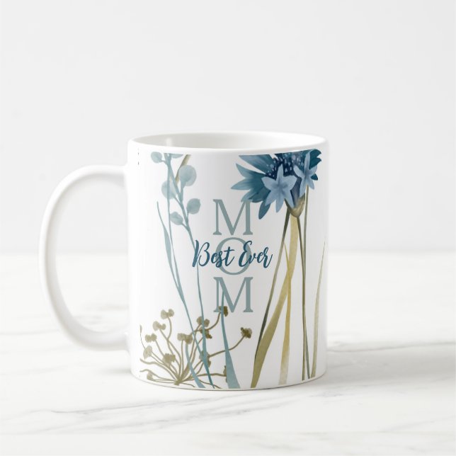 Bästa Mamma någonsin Mors dag Monogram-Blommigten Kaffemugg (Vänster)
