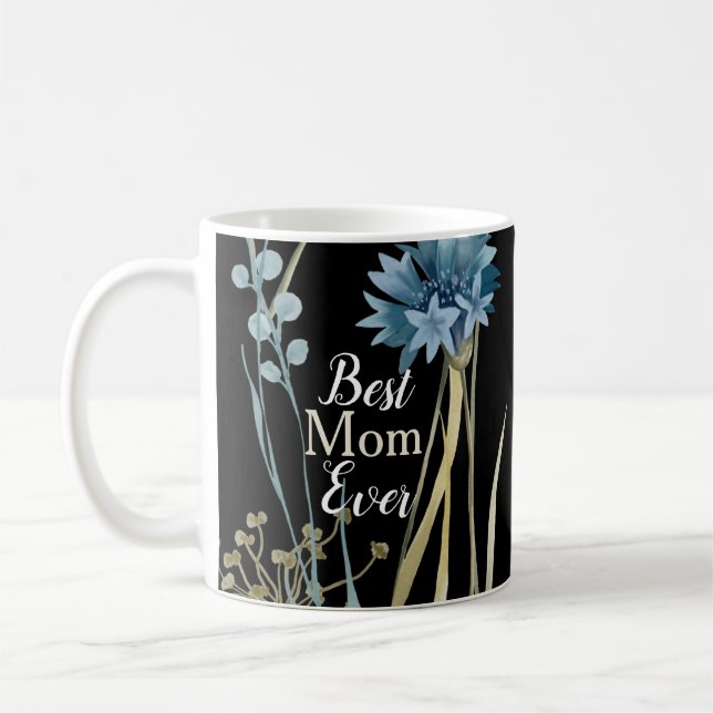Bästa Mamma någonsin Mors dag Monogram-Blommigten Kaffemugg (Vänster)