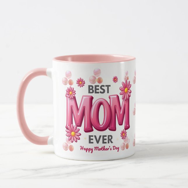Bästa Mamma någonsin Mors dag Mugg med Rosa Blommi (Vänster)