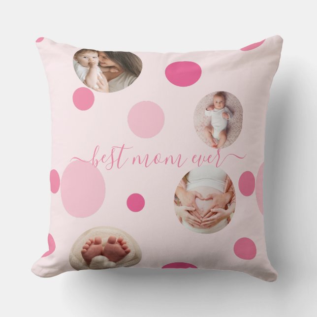 Bästa Mamma någonsin Mors dag Photo Rosa polka dot Kudde (Framsida)