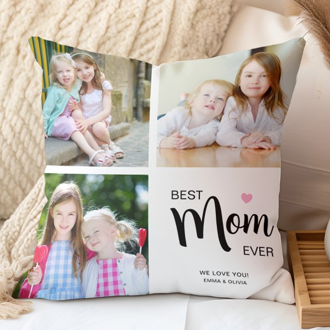 Bästa Mamma någonsin Mors dag White Photo Collage Kudde (Best Mom Ever Mothers Day White Photo Collage Throw Pillow)