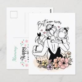 Bästa Mamma någonsin, morsa, barn/blommor, vykort