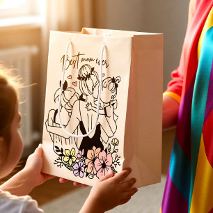 Bästa Mamma någonsin morsa, barn och blommor