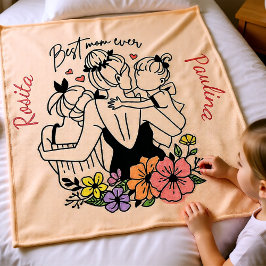 Bästa Mamma någonsin, morsa, barn och blommor, anp Fleecefilt