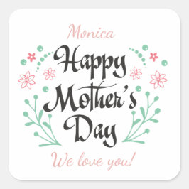 Bästa Mamma någonsin, morsa, barn och blommor, anp Fyrkantigt Klistermärke