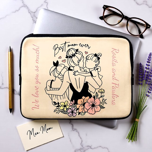 Bästa Mamma någonsin, morsa, barn och blommor, anp Laptop Fodral (Best Mom Ever Floral Mother Love Laptop Sleeve)