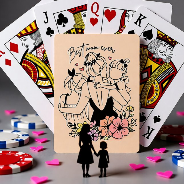 Bästa Mamma någonsin morsa, barn och blommor Casinokort (Best Mom Ever Mother and Children Floral Poker Cards)