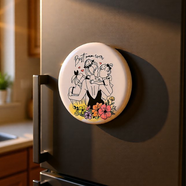 Bästa Mamma någonsin morsa, barn och blommor Magnet (Best Mom Ever Floral Mother & Daughters Keepsake Magnet)