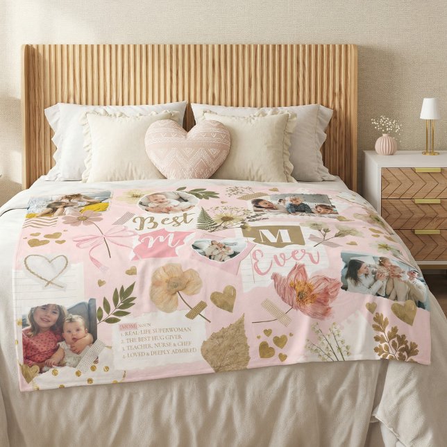 Bästa mamma någonsin Morsdags Scrapbook Foto Colla Fleecefilt (Best Mom Ever Mother's Day Scrapbook Photo Collage Fleece Blanket)