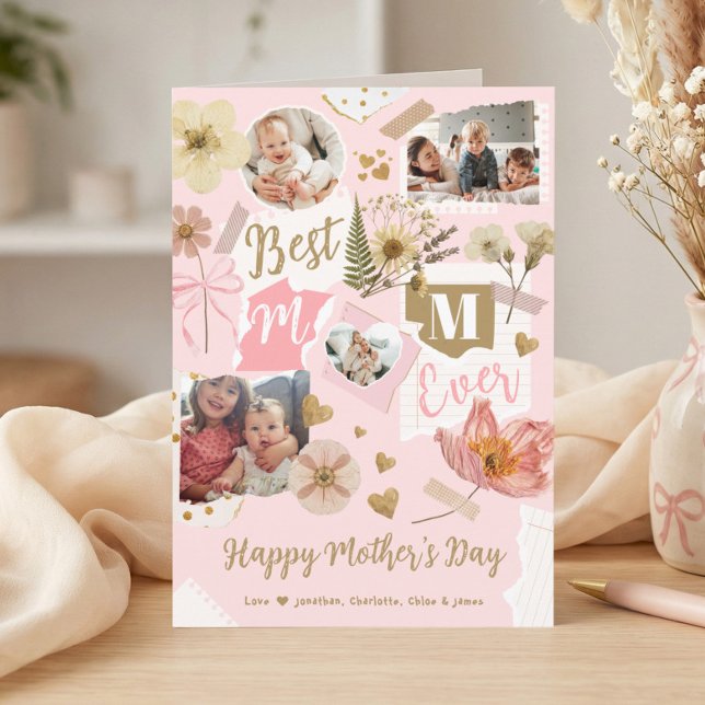 Bästa mamma någonsin Morsdags Scrapbook Foto Colla Kort (Best Mom Ever Mother's Day Scrapbook Photo Collage Card)