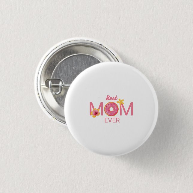 Bästa mamma någonsin Munk Blommig Fest Knapp (Framsida & baksida)