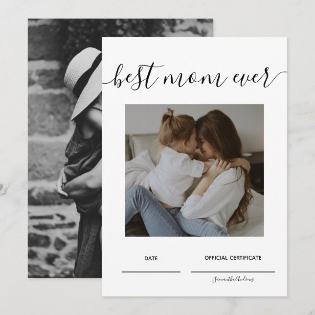 Bästa Mamma någonsin-Officiell-certifikat Mors dag Inbjudningar (Fram/baksida)