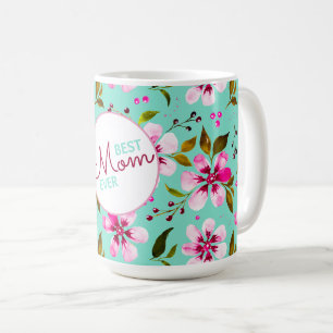 Bästa mamma någonsin Personlig Aqua och Rosa Blomm Kaffemugg