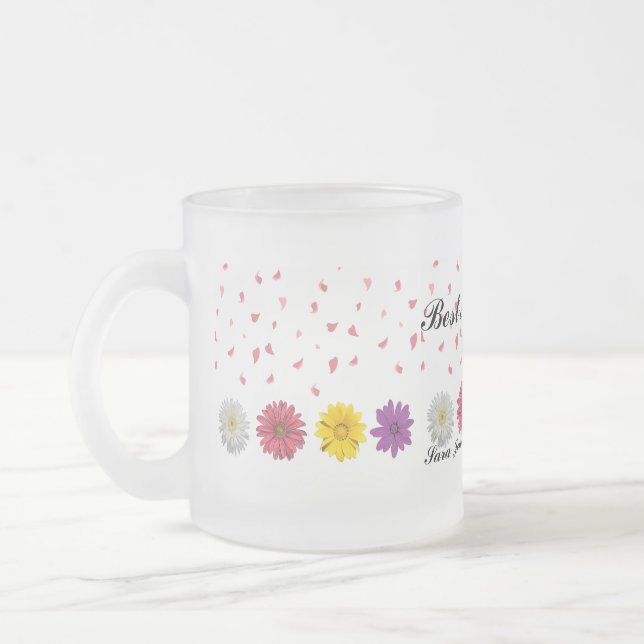 Bästa mamma någonsin Personlig blomsterfödelsedags Frostad Glasmugg (Vänster)