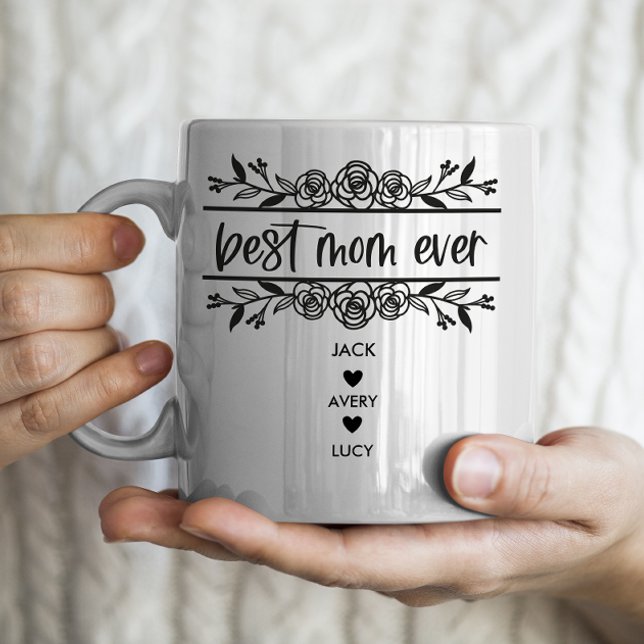 "Bästa Mamma någonsin"-Personlig med 3 barn Namn Kaffemugg (Skapare uppladdad)